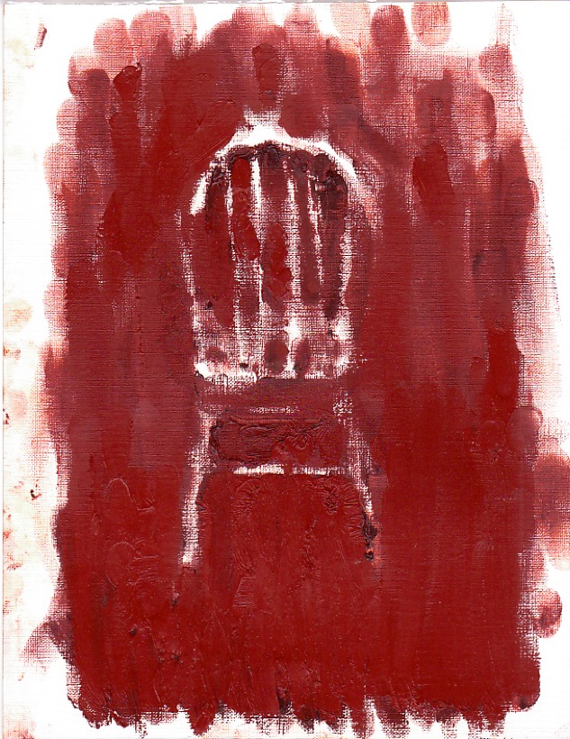 Servando Garcia — Untitled (Painting the Negative Space of Chair with Fingers) – Red